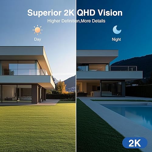 Miniatura 3 de Cámaras de seguridad inalámbricas para exteriores con rotación panorámica de 180 2K para seguridad en el hogar, batería de visión nocturna a color,