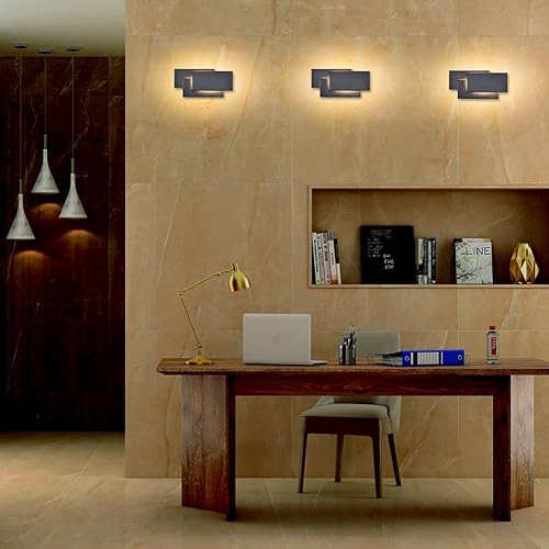 Miniatura 6 de Ralbay Apliques de pared negros mate para interiores, lámpara LED moderna de pared para dormitorio, 24 W, arriba y abajo, luz de montaje en pared,