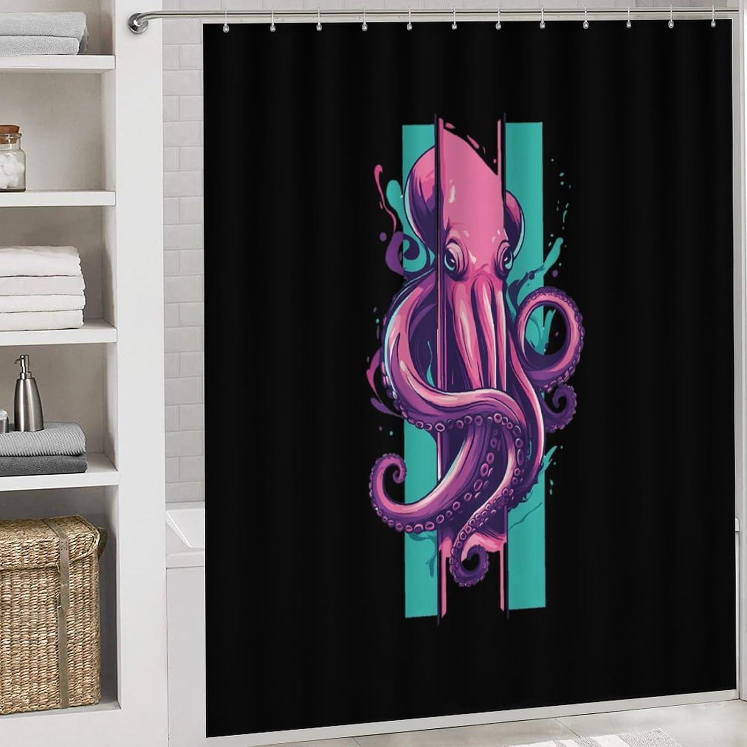 Octopuss Tentacles Monster Wrap Modern Bathroom Sets with Shower Curtain and Rugs Decor 4 Pcs with 12 Hooks