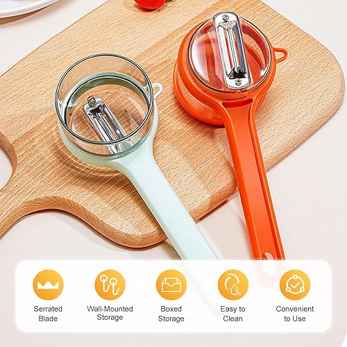 Miniatura 2 de 2 cuchillos peladores con caja de almacenamiento, nuevo pelador de verduras 2025 con contenedor, pelador de verduras multifunción para niños y