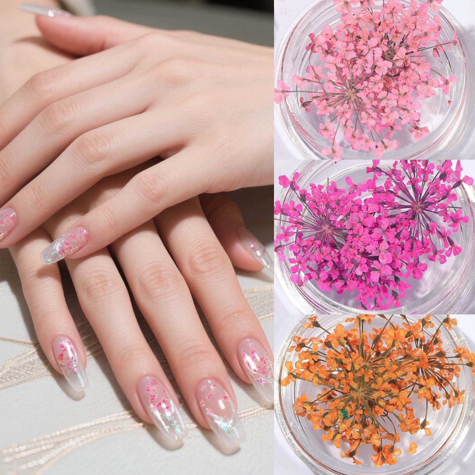 Fleurs Séchées Ongles Naturelles 3 Pièces Fleur Seche Nail Art Pour Résine UV Deco Ongle 3D Autocollants Pour DIY Manucure Accessoires Ongles Créatifs