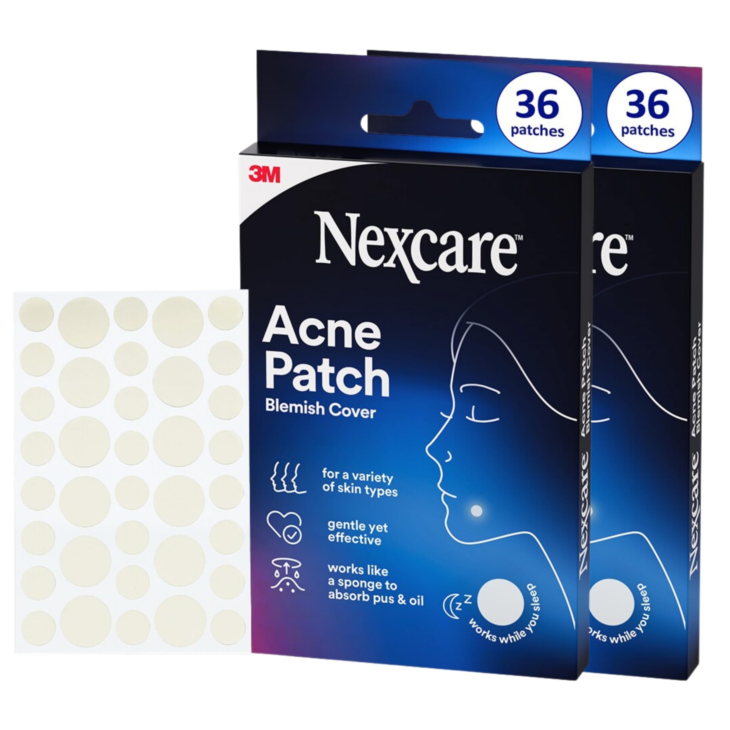 Nexcare Acne Absorbing Covers Hydrocolloid Pimple Patches for Blemishes 72 Count Assorted Sizes Non Medicated