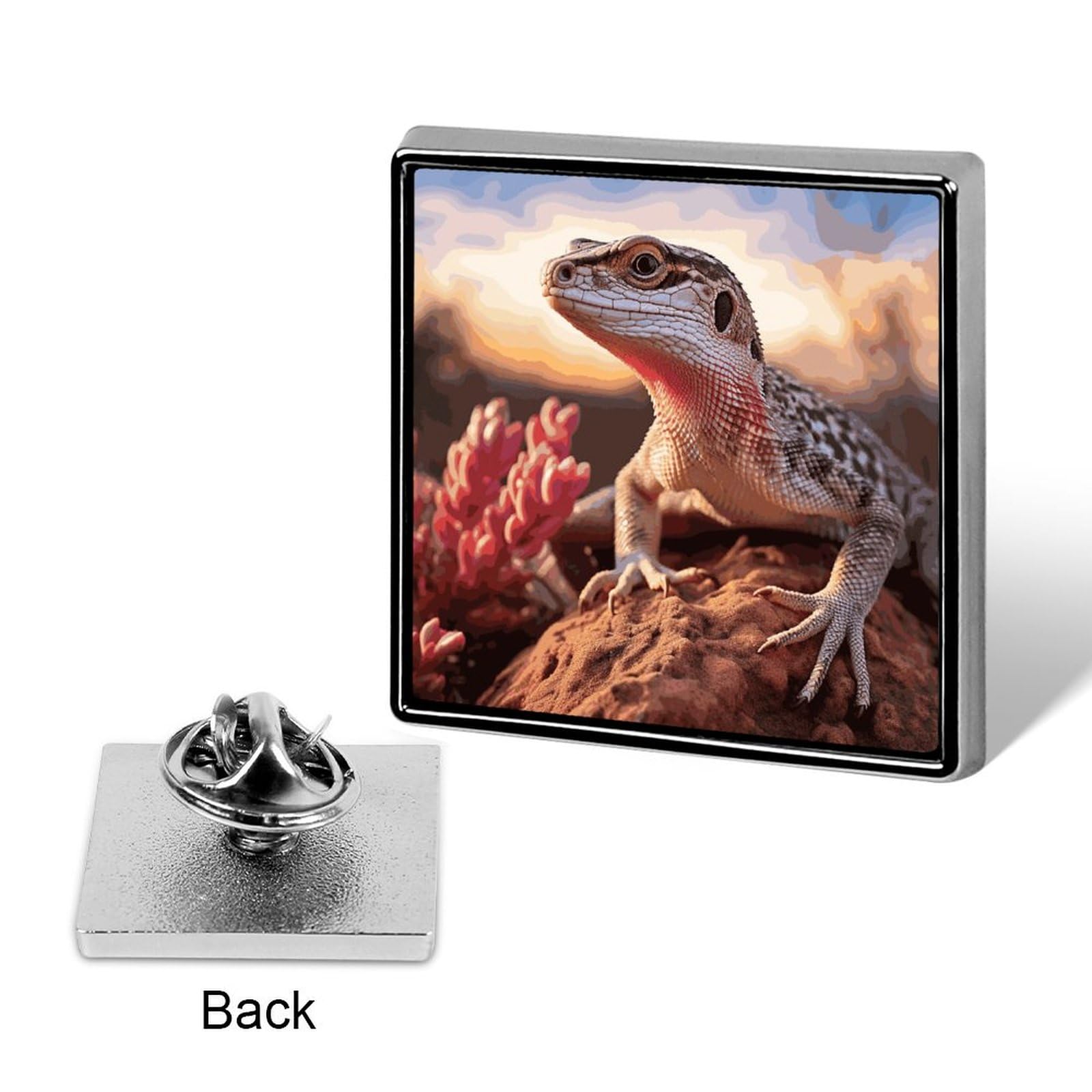 Square Lapel Pins White Lizard Metal Square Brooceh Badge for Suits, Backpacks & Hats, Lapel Accessory