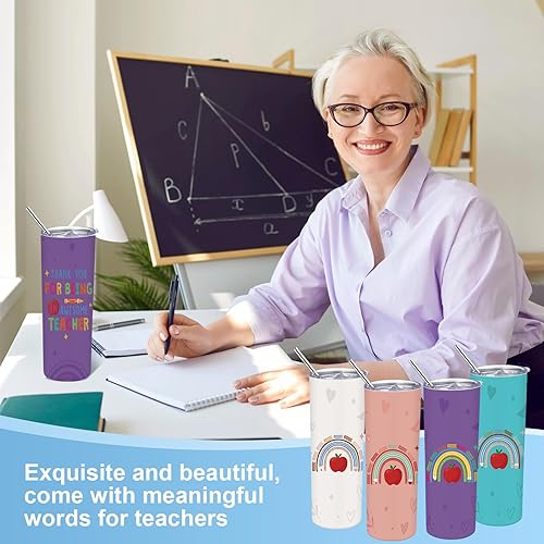 Miniatura 2 de Skylety Vaso de acero inoxidable de 20 onzas con tapa y pajilla, regalo de agradecimiento para profesores, taza de café arcoíris para mujeres y