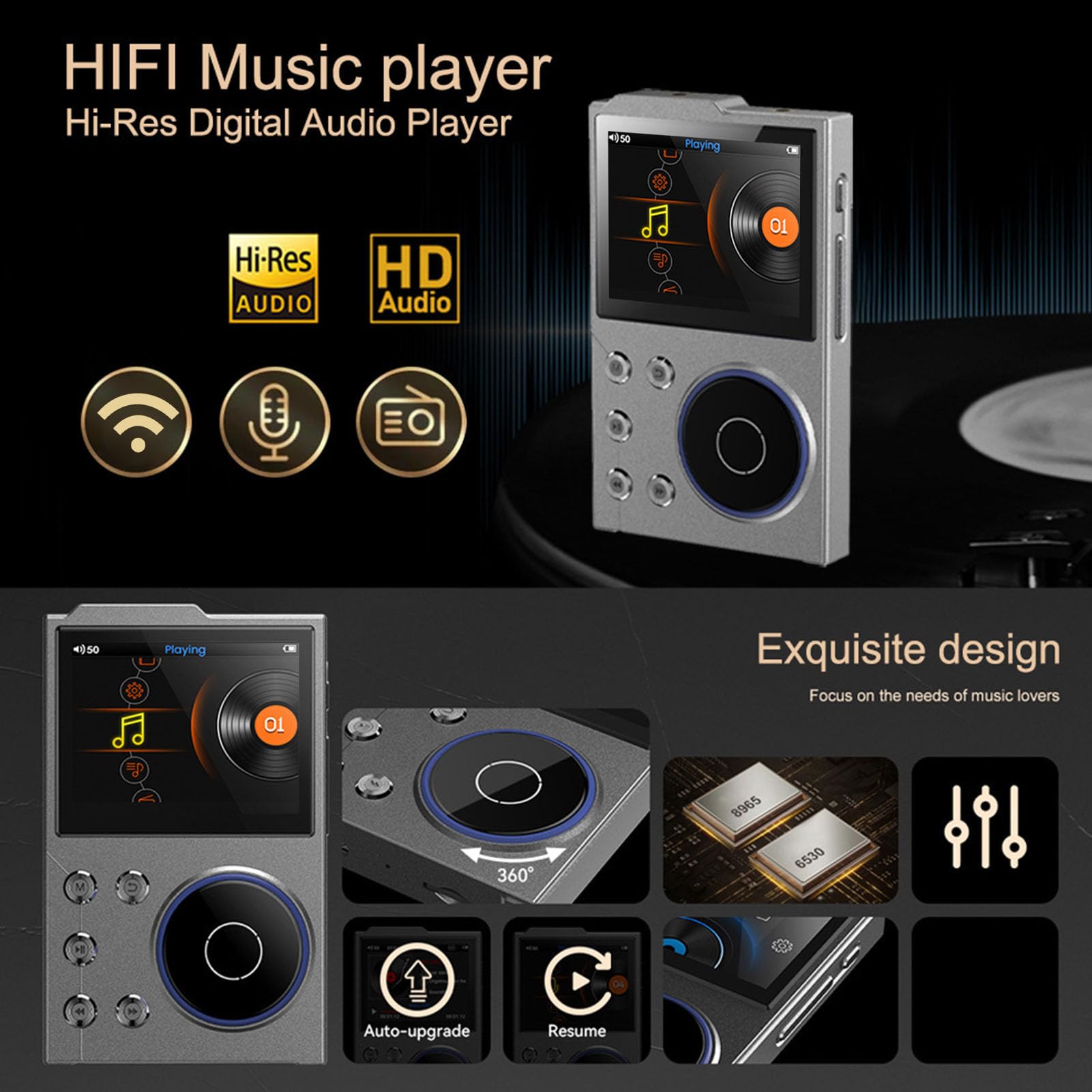 Lettore MP3 HiFi Ad Alta Risoluzione con Lettore Audio Digitale Bluetooth 5.0 Musicale Compatto per Appassionati di Musica 101 X 63 X 19 Mm