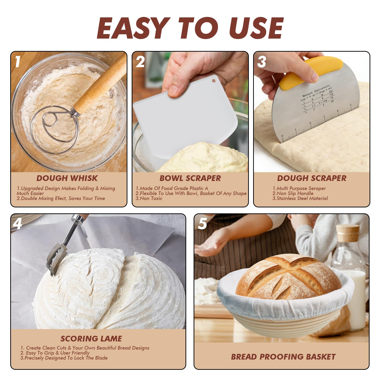 Cacerola de hierro fundido para hornear pan 26 cm, cesta de fermentación