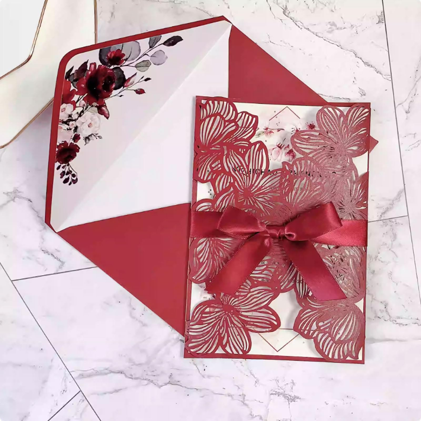 50sets Custom Laser Cut Wedding Invitations with Envelopes, Elegant Invite Cards for Marriage Party Bridal Shower Engagement Invitaciones para fiesta(B)