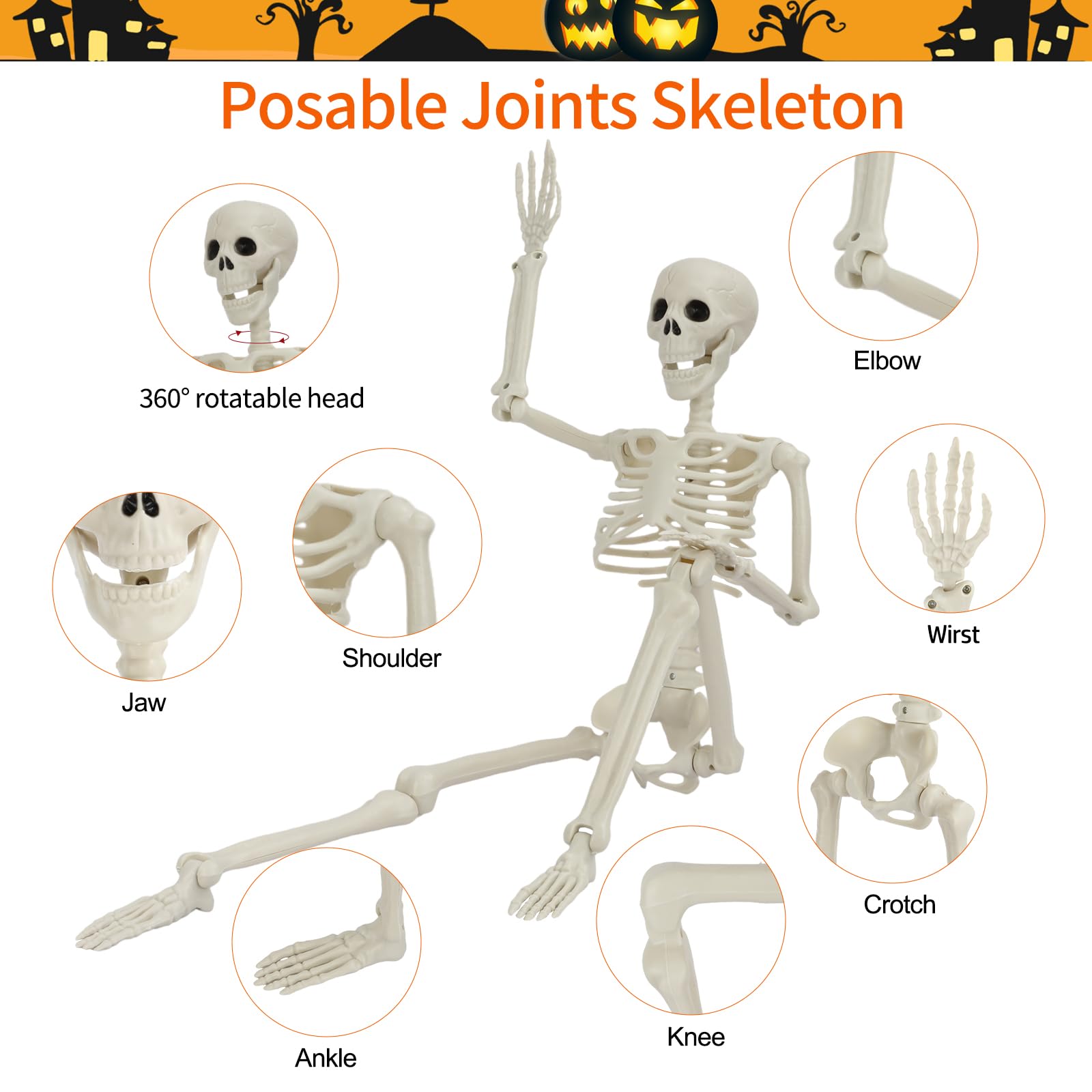 DKSooozs 5 stuks Halloween skelet decoraties 40 cm full body verstelbare gewrichten skeletten spookhuizen decoraties geschikt voor Halloween decoratie en begraafplaats decoratie