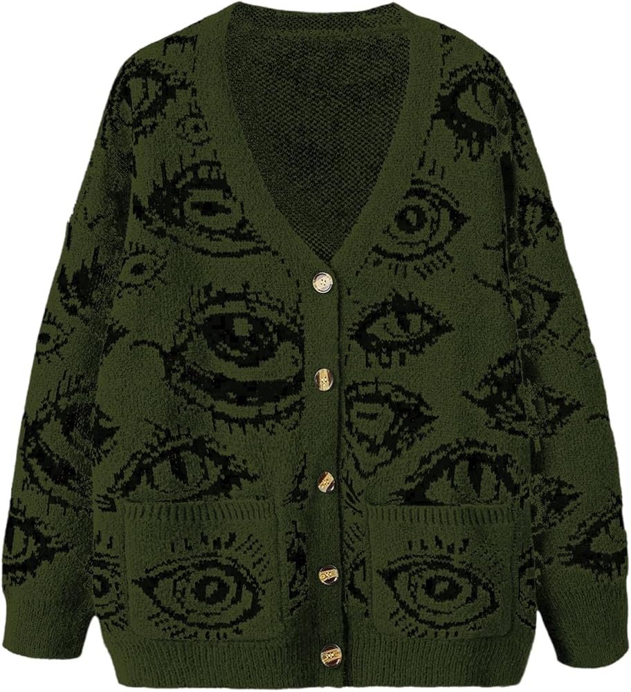 SHENHE Women's Plus Size Button Down Eye Print Goth Cardigan
