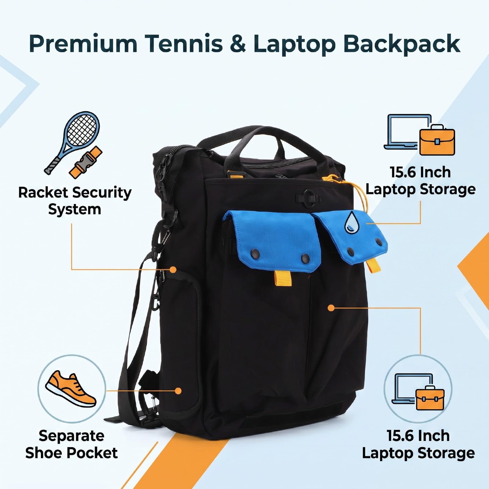 Cosiki Zaino da Tennis con Scomparto per Laptop e Porta Scarpe Ideale per Sport All'aria Aperta Borsa da Palestra Tessuto Oxford da 18 Litri