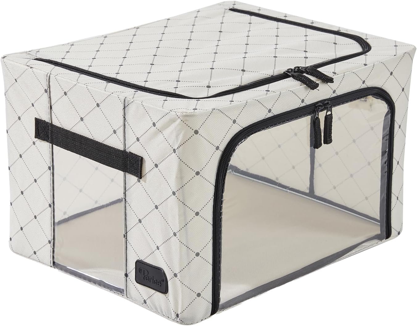 Oxford Cloth Steel Frame Storage Boxes - Under-Bed or in Closet - Pack of 2 Small Organizers (Black Dots)