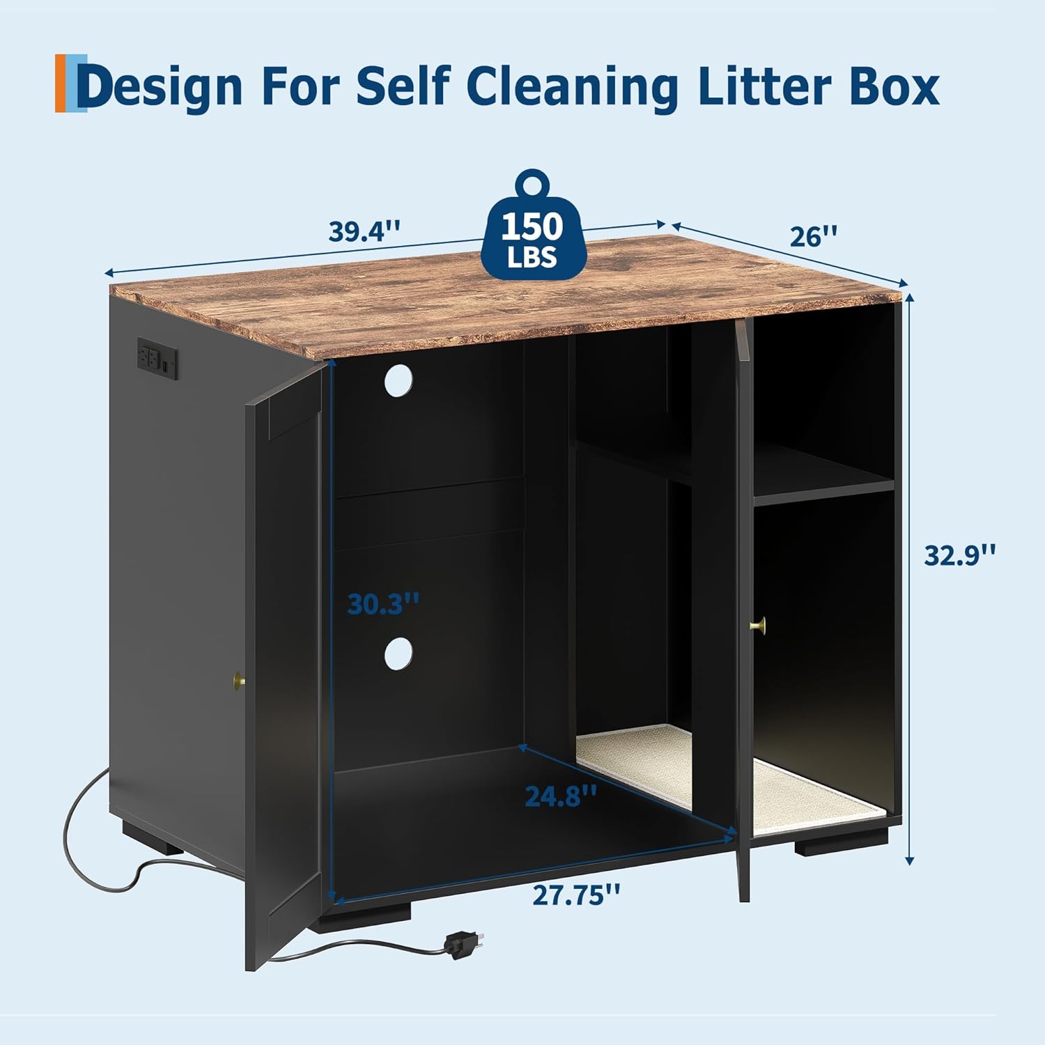 Garvee Large Cat Robot 4 Enclosure Furniture, Cat Litterbox Robot Cabinet with Power Outlet 5 ft Power Cord, Dog Proof Shelf, for Most Self-Cleaning Litter Boxes Black