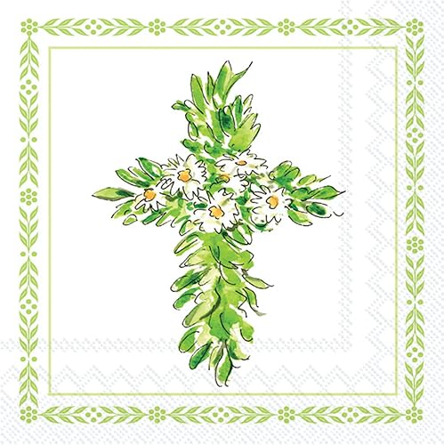 IHR Ideal Home Range Cocktail Napkins Rosanne Beck Disposable 3-Ply Paper Party Napkin Pack, 5" x 5", Floral Cross, 20-Count