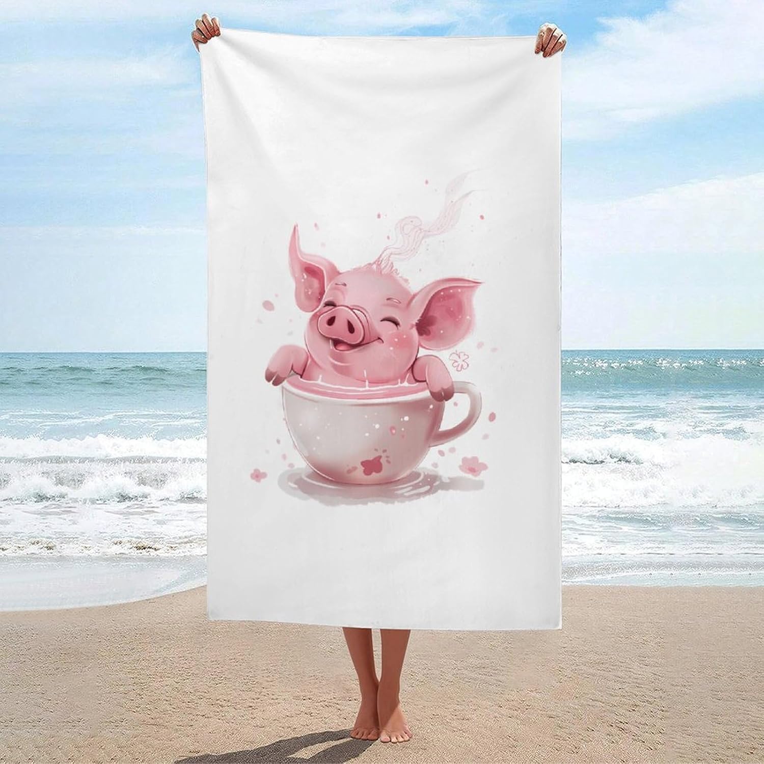 Funny Pigs Cup Bath Towel Beach Towels Quick Dry Oversized Bath Blanket Highly Absorbent Towel for Women Men 160x80cm