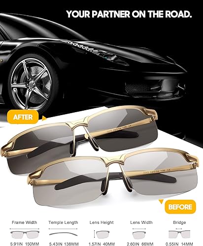 Miniatura 5 de TJUTR Lentes de sol fotocromáticos polarizados para hombre, lentes de conducción de día y noche, antirreflejos, ideales para condiciones de luz baja