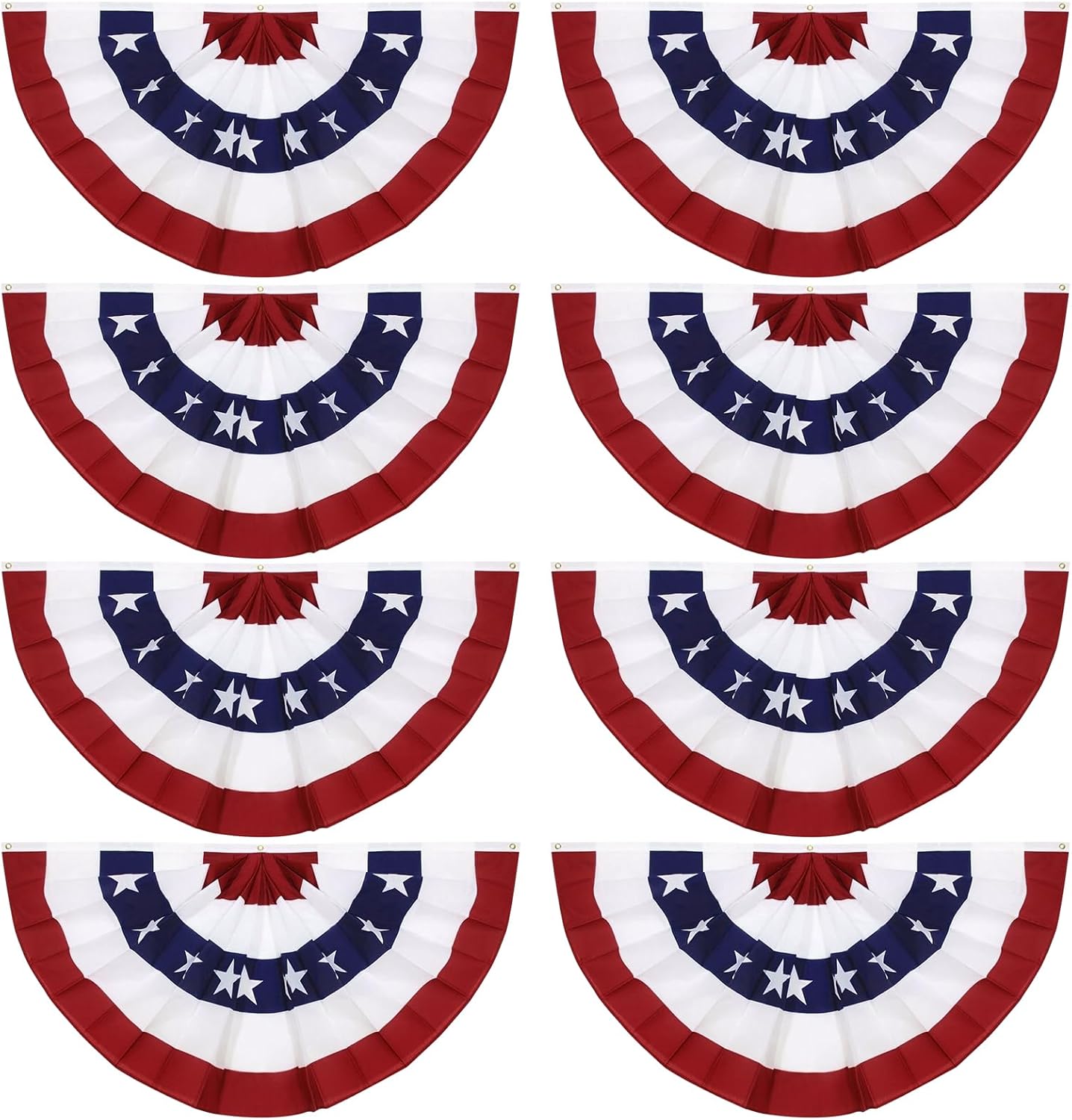 8 Pack 2x4 Ft American Pleated Fan Flag, USA Patriotic Half Fan Bunting Flag with 3 Brass Grommets for 4th of July Memorial Day Independence Day Outdoor Indoor Decorations