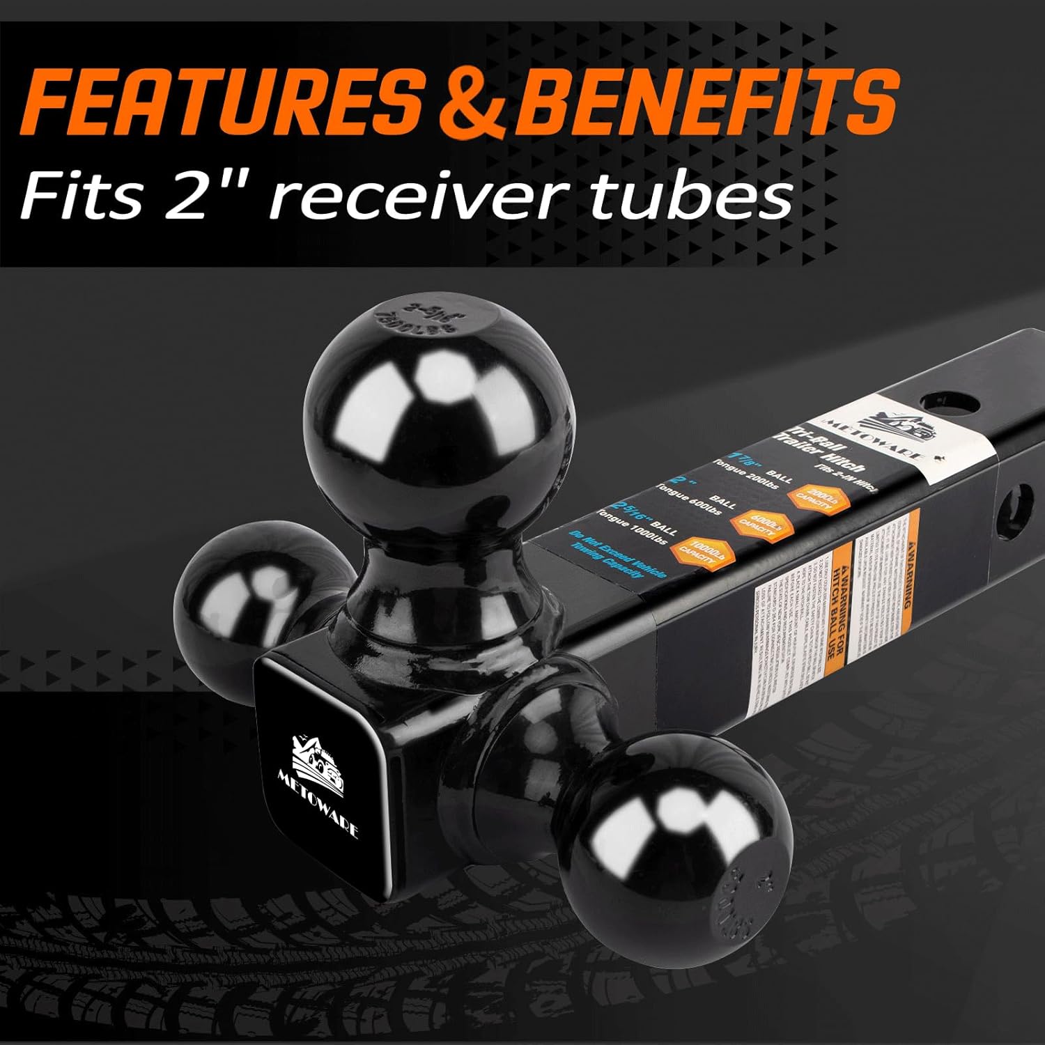 METOWARE Trailer Hitch Tri Ball Mount with 5/8" Hitch Lock, 1-7/8 Inch, 2 Inch and 2-5/16 Inch Tri Ball Hitch Fit 2 Inch Receiver, Hollow Shank Tow Hitch, Black - Image 6