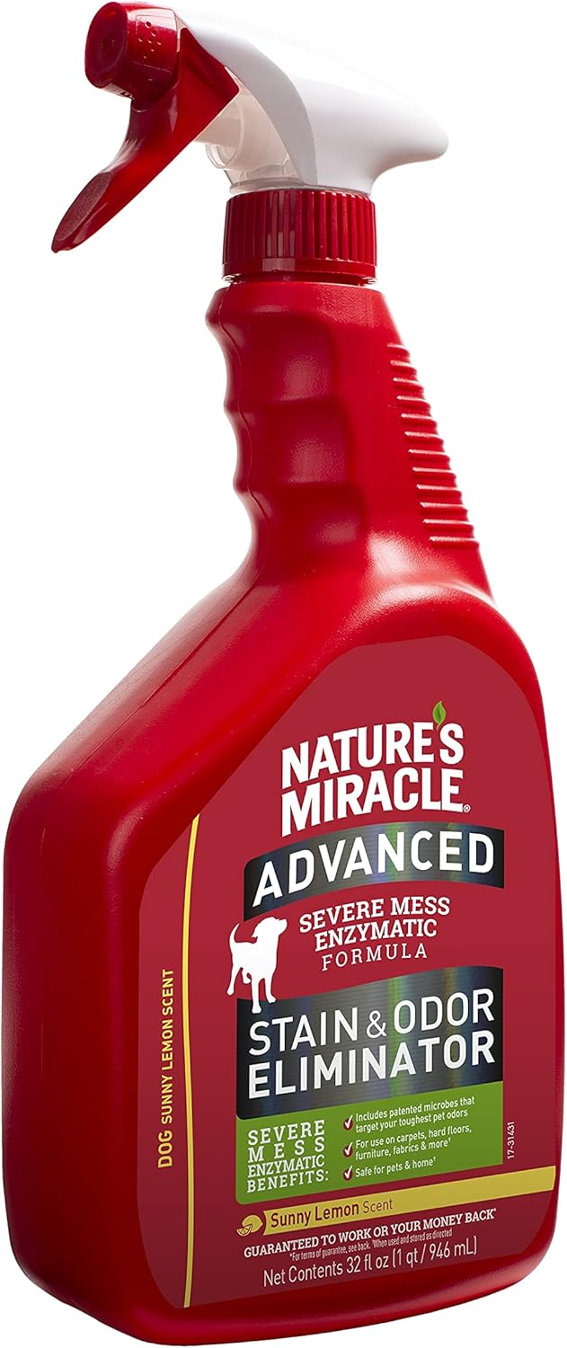 Nature’s Miracle P-96987 Advanced Stain and Odor Eliminator Dog, For Severe Dog Messes, Sunny Lemon Scent,32 oz : Pet Supplies