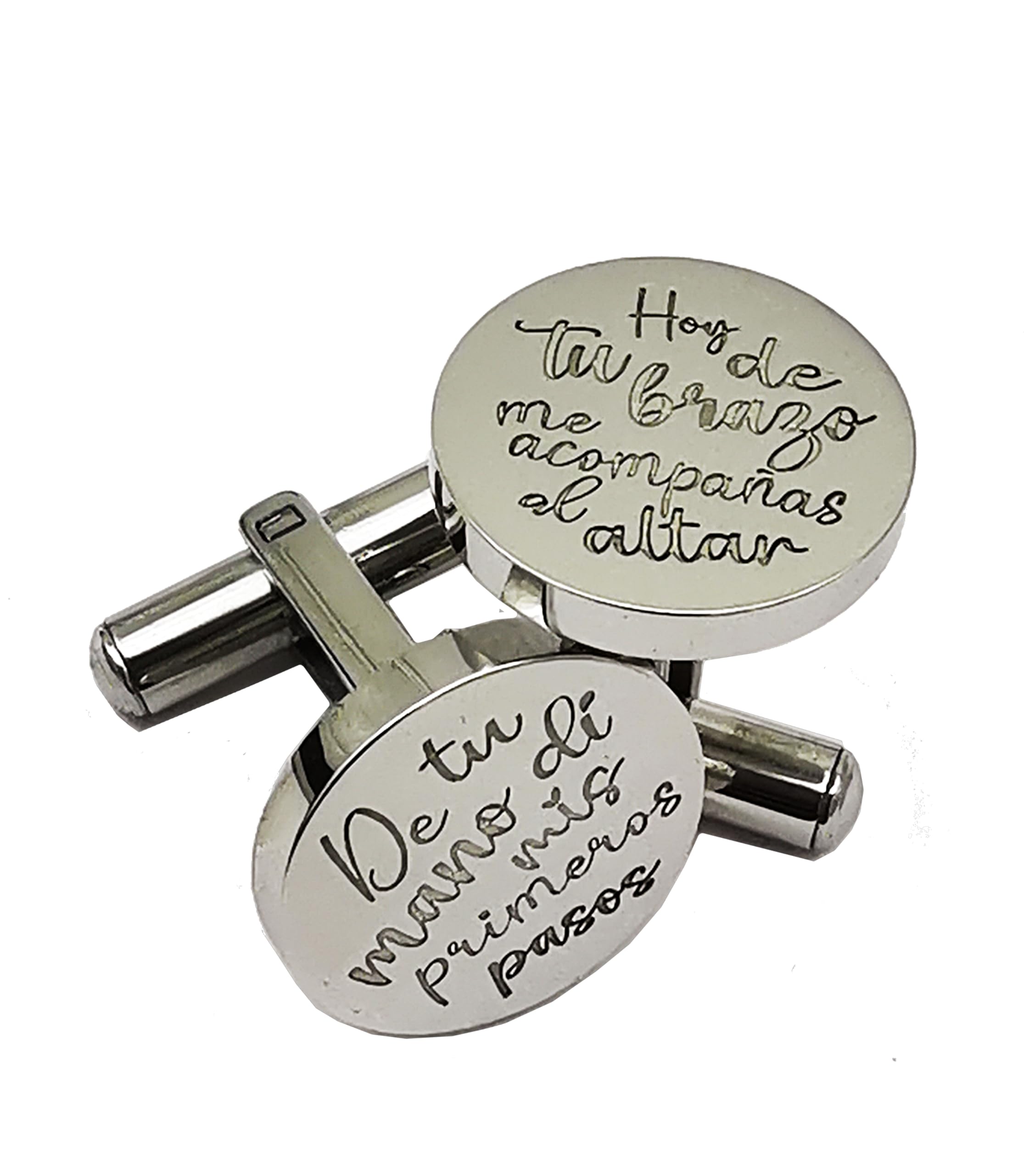 EKONAT JOYERIA PERSONALIZADA Gemelos Padrino Boda personalizados en acero- Regalo original padrino en acero inoxidable- Gemelos camisa hombre acero (Plata)
