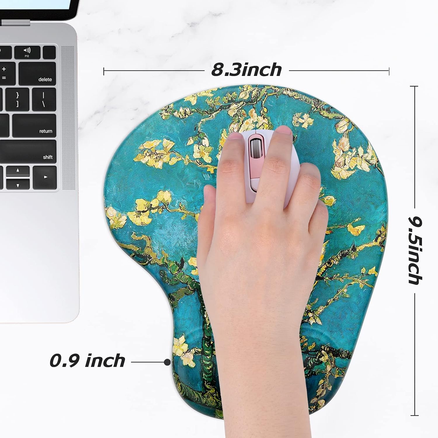 Hsurbtra Ergonomic Mouse Pad with Wrist Rest Support, Gel Mouse Pads with Non-Slip PU Base, Pain Relief Memory Foam Mousepad, Cute Mouse Pad for Laptop PC, Office Supplies Decro, Blue