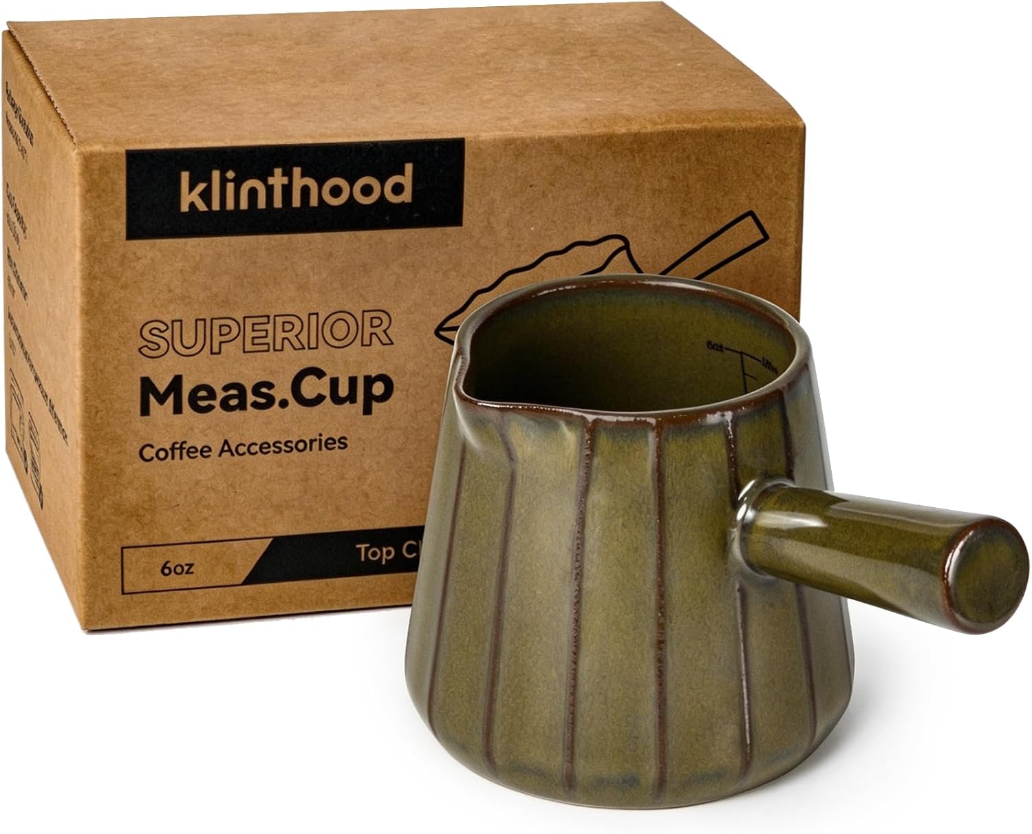 Ceramic Espresso Cup with Handle, Striped Design, 6oz/180ml Capacity,Expresso Measuring Shots Cups with Spout,Espresso Accessories,Coffee Cup,Milk Measuring Cup(blackish green)
