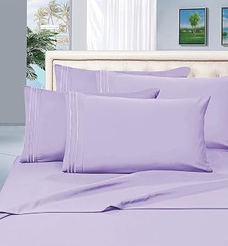 CELINE LINEN 1800 Series Hotel Quality Super Soft Wrinkle Resistant & Fade Resistant Beautiful Design on Pillowcases 4-Piece Sheet Set, Deep Pocket Up to 16inch, Queen Lilac
