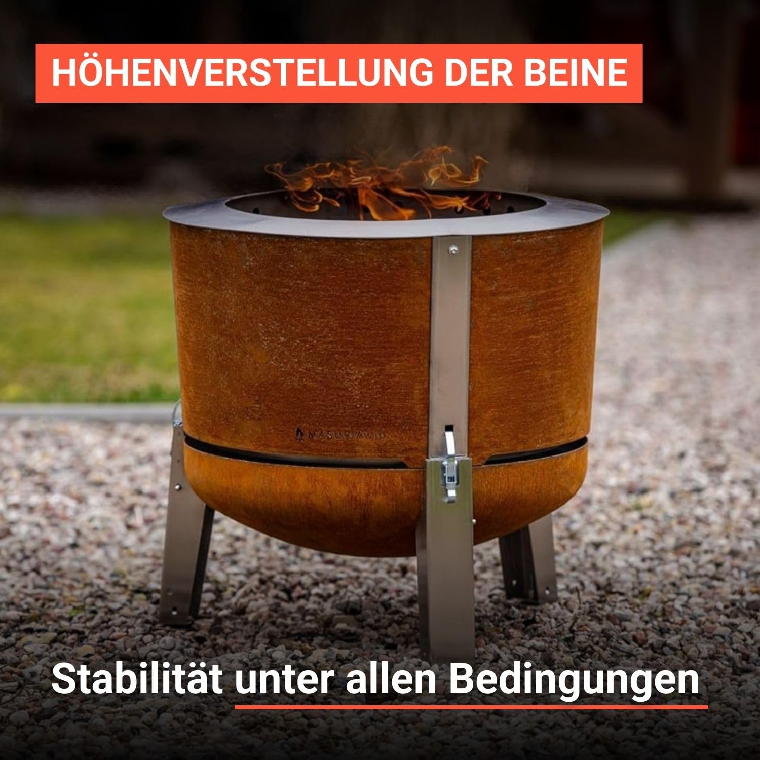 Masuria Rauchfreie Feuerschale 60cm Alpha 600 Edelstahl Tragbare Feuertonne Patentierte Rauchreduzierung