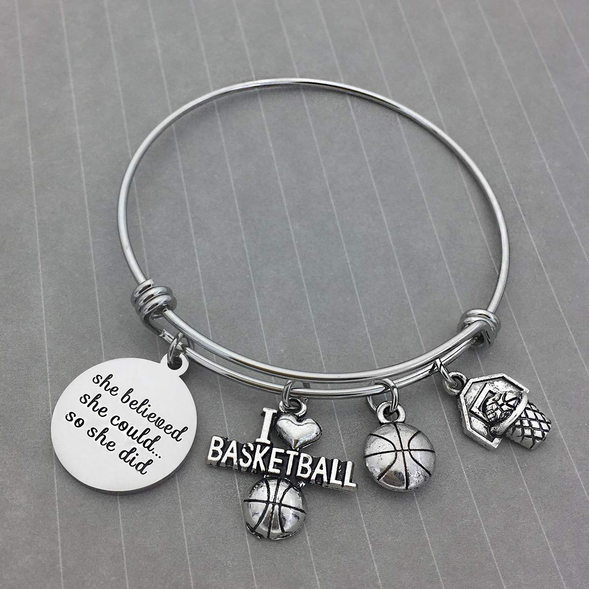 DYJELWD Basketball Softball Volleyball Bangle Bracelet Team Sports Fan Gifts for Her (basketball)
