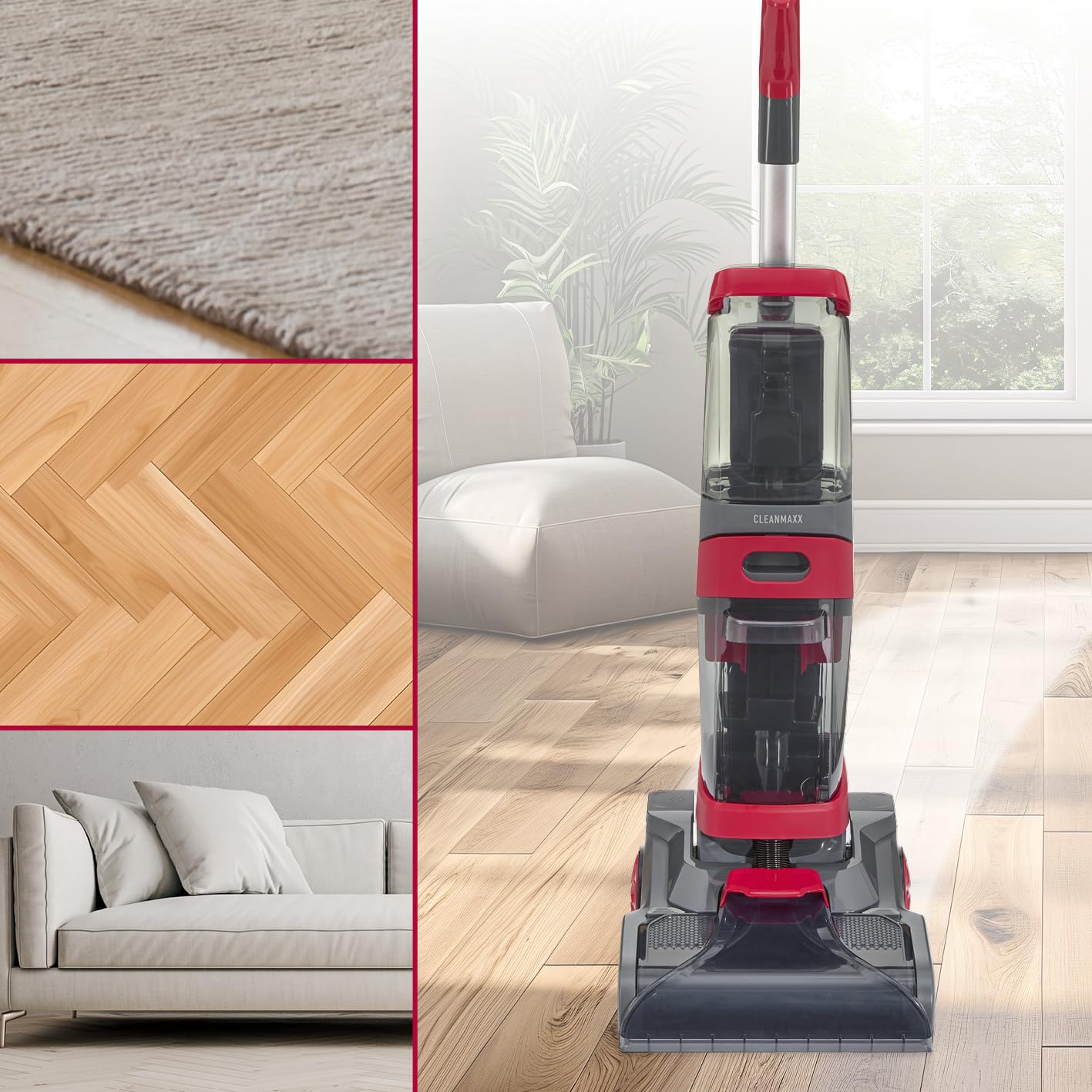 CLEANmaxx AquaStream Plus Duo - Limpiador de alfombras 3 en 1 para alfombras, suelos duros y como dispositivo limpiador de tapicería, aspiradora de aire caliente y húmedo con set de accesorios XXL