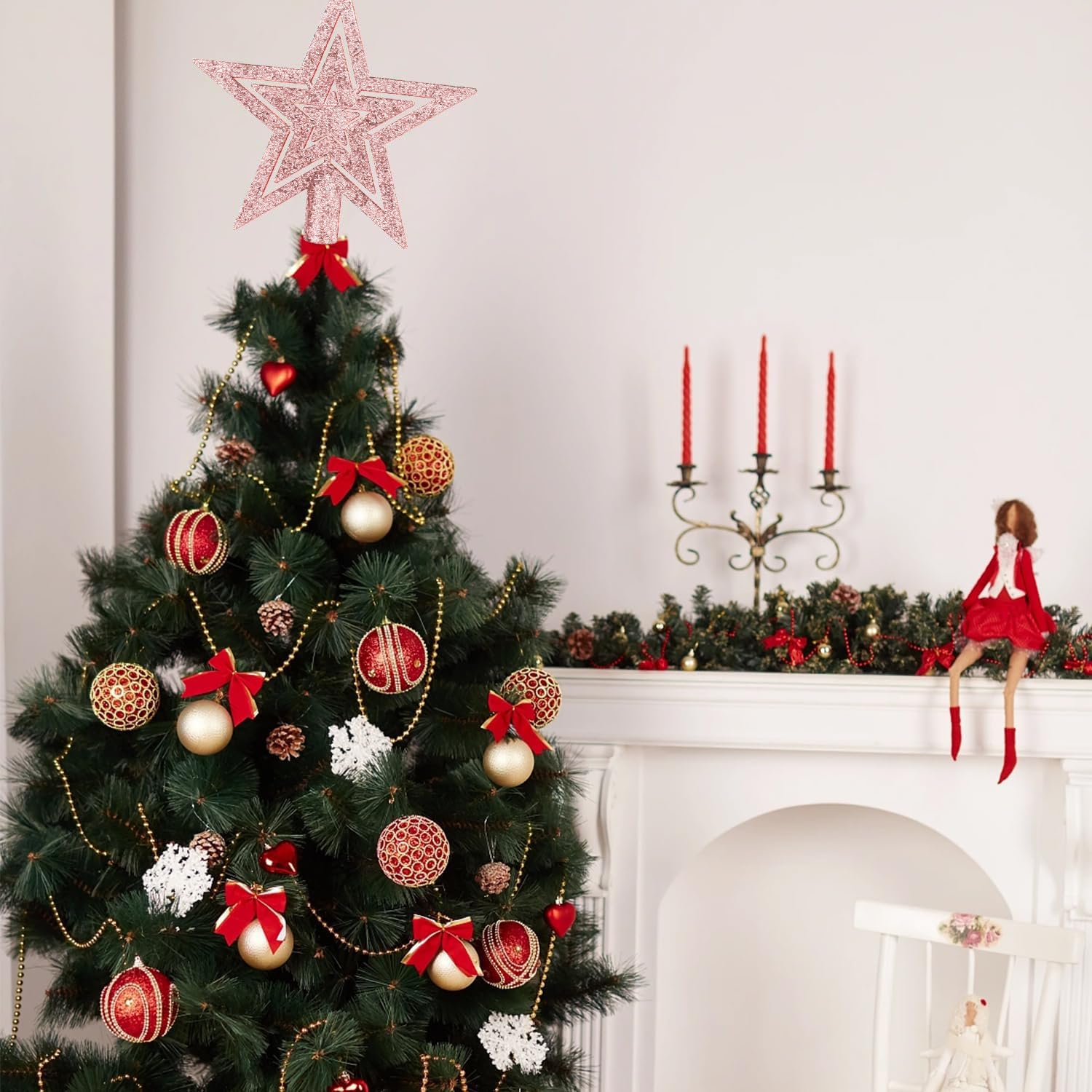 Puntale per Albero Di Natale, Color Champagne Glitterato, a Forma Di
