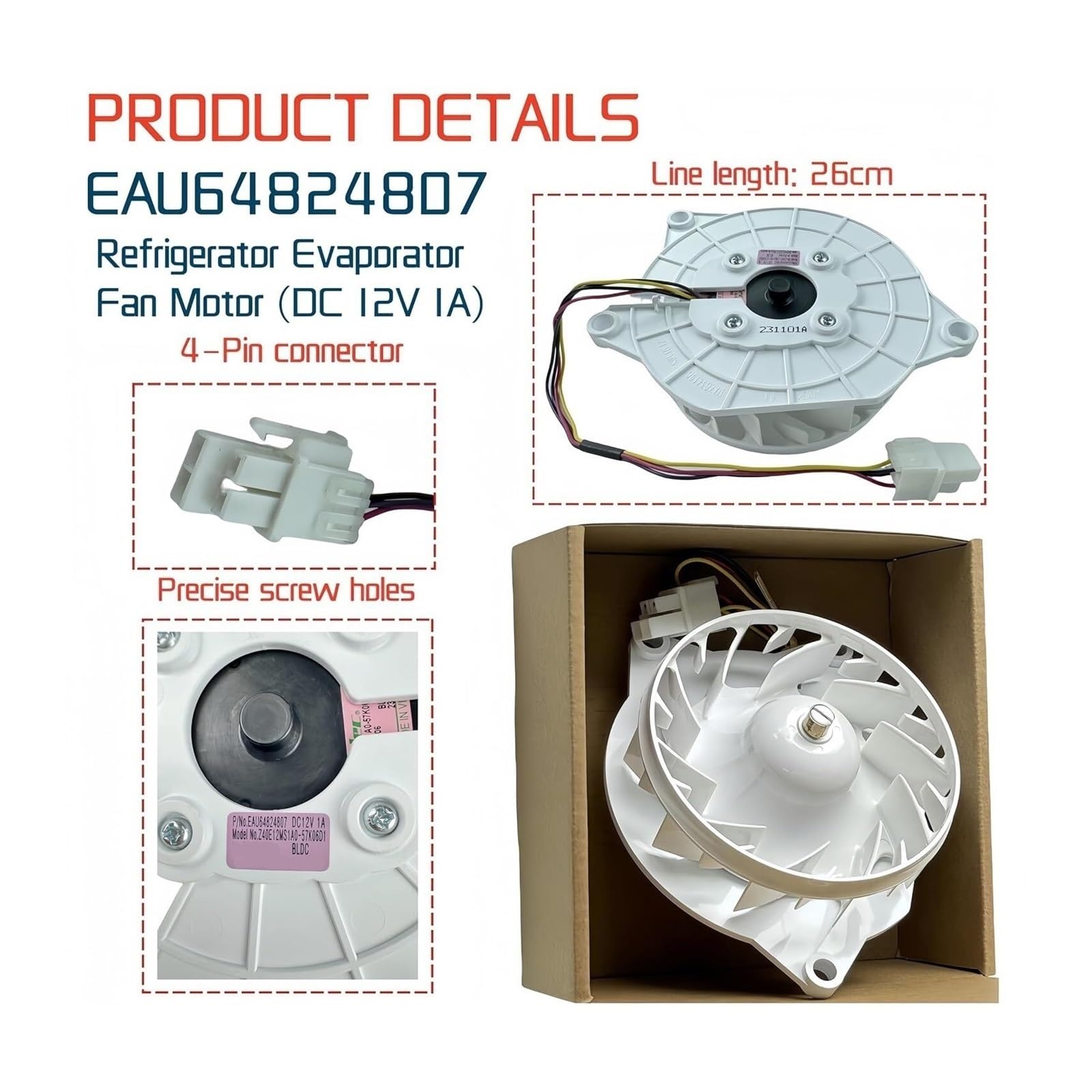 Motor De Ventilador De Refrigerador EAU64824807, Compatible Con LG, Reemplazo De Evaporador De 12V 1A CC Z40E12MS1A0-57K06D1