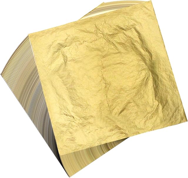 100 Sheets 16x16cm Gold Leaf Sheets Gold Leaf Silver Leaf Rose Gold Leaf Foil Paper for Gilding Crafting DIY Arts Project Crafting Decoration Cake Decorating Makeup Health Spa Art Craft Work (Gold)