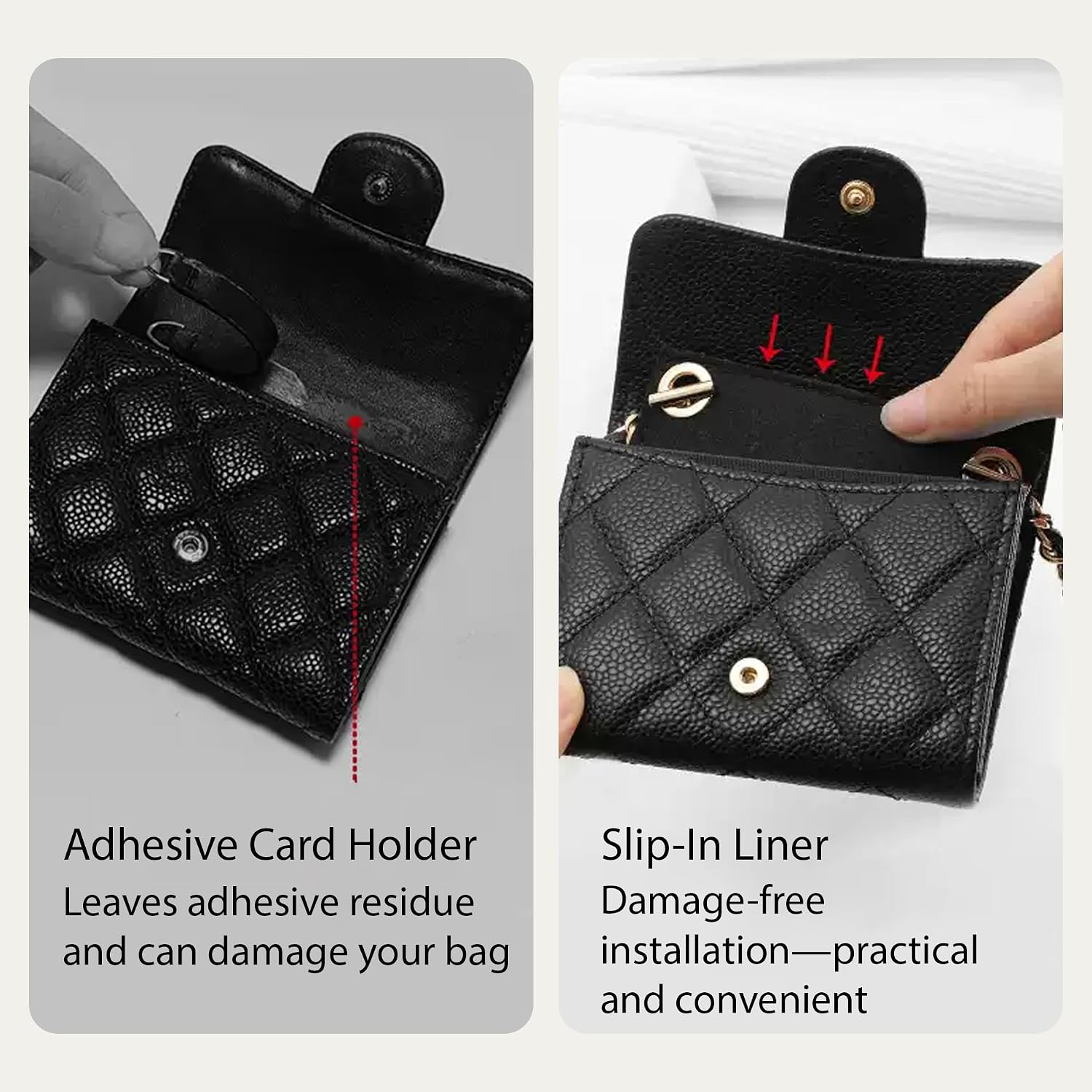Conversion Kit for Chanel Card Holder Wallet, Gold Chain Felt Insert