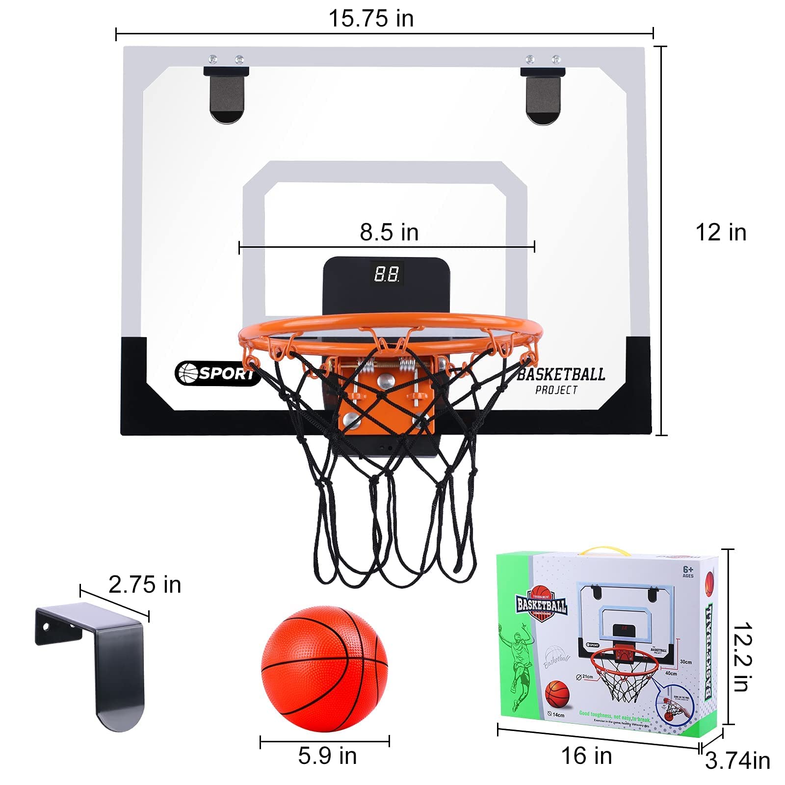 Amazon.co.jp: 屋内バスケットボールフープ 電子スコアボード付き ミニ