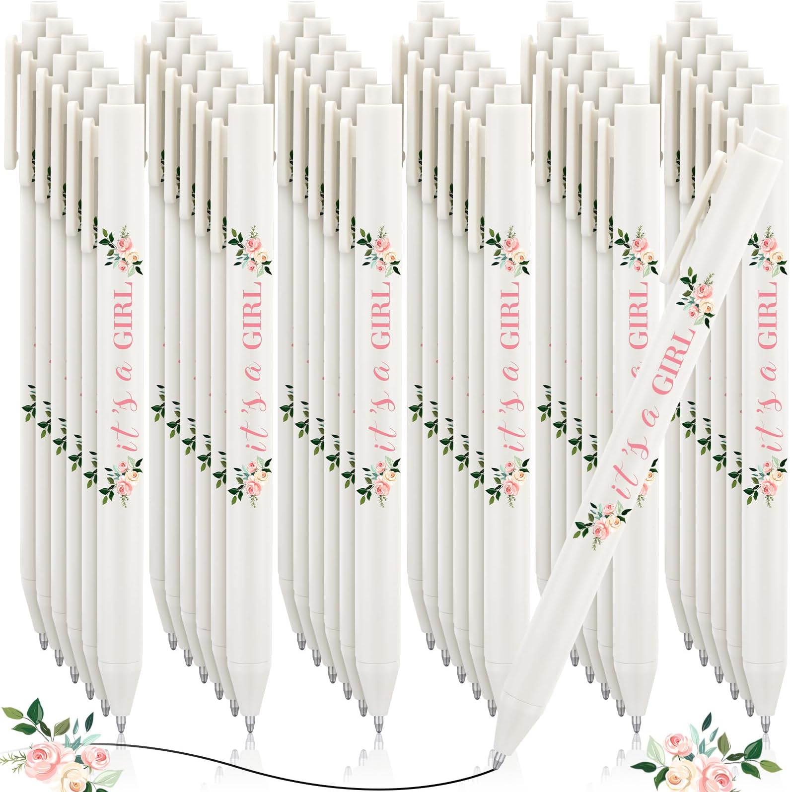 Ireer 36 Pcs Floral Baby Shower Pens Gifts Bulk Party Favors for Guests Games Neutral Gender Reveal Favors Baby Shower Prizes Souvenirs Gift Bags Stuffer Supplies