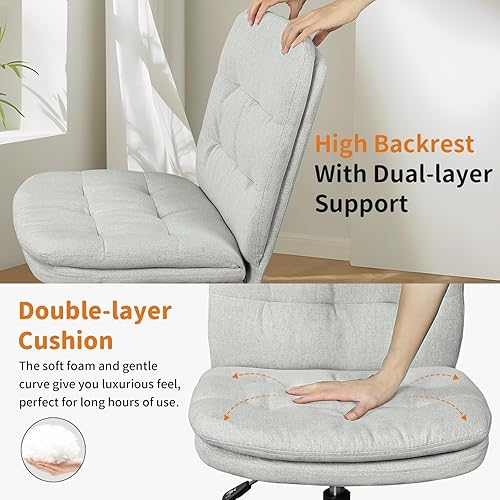 Miniatura 5 de Silla de escritorio para oficina en casa cómoda, silla cruzada sin brazos con ruedas, silla de tocador, sillas de oficina, giratorias, altura