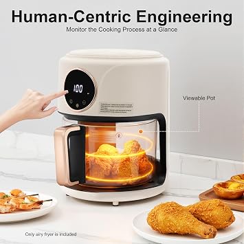 Glass Air Fryer, 3.81QT 1200 W Borosilicate Glass Air Fryer 360Viewable Airy Fryer with 8-In-1Functions & Adjustable Temp 176 F to 392 F for Family&Outdoor Use