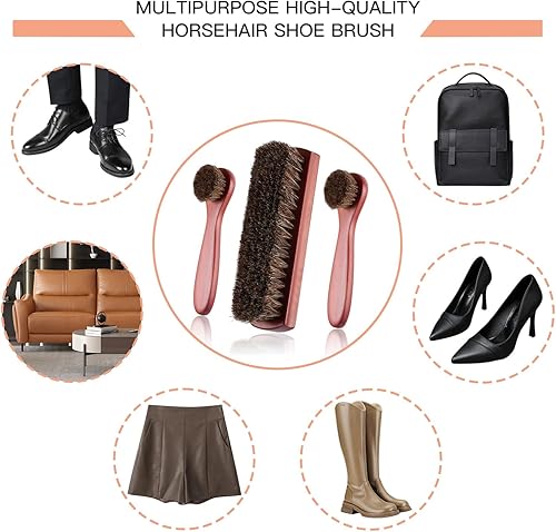 Miniatura 3 de Abaokai Kit de cepillos de brillo para zapatos de crin, cepillo de pelo de caballo para cuero, cepillo de zapatos, zapatos de cuero, botas de