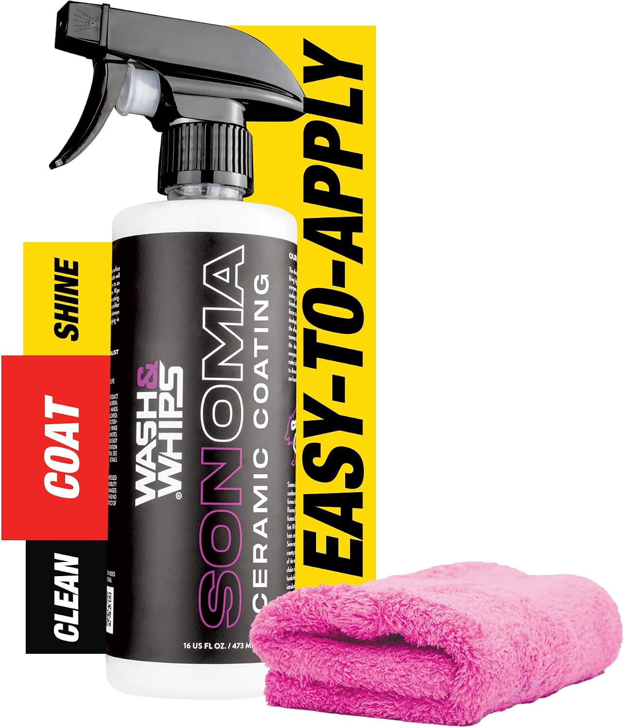WASH&WHIPS Sonoma Ceramic Finishing Spray 9H: Easy to Use, No Cure Time, After Car Wash - Shields from Sun & Stains, Hydrophobic For Cars, RVs, & Bikes - w/Edgeless Towel