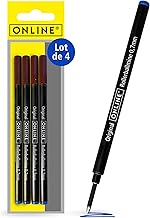 Online 4 x Rollerball Refills Compatible with Faber-Castell, Senator, Schneider | Permanent Blue Colour | Medium Line Thickness (0.7 mm) I Replacement Refill for Rollerball Pen