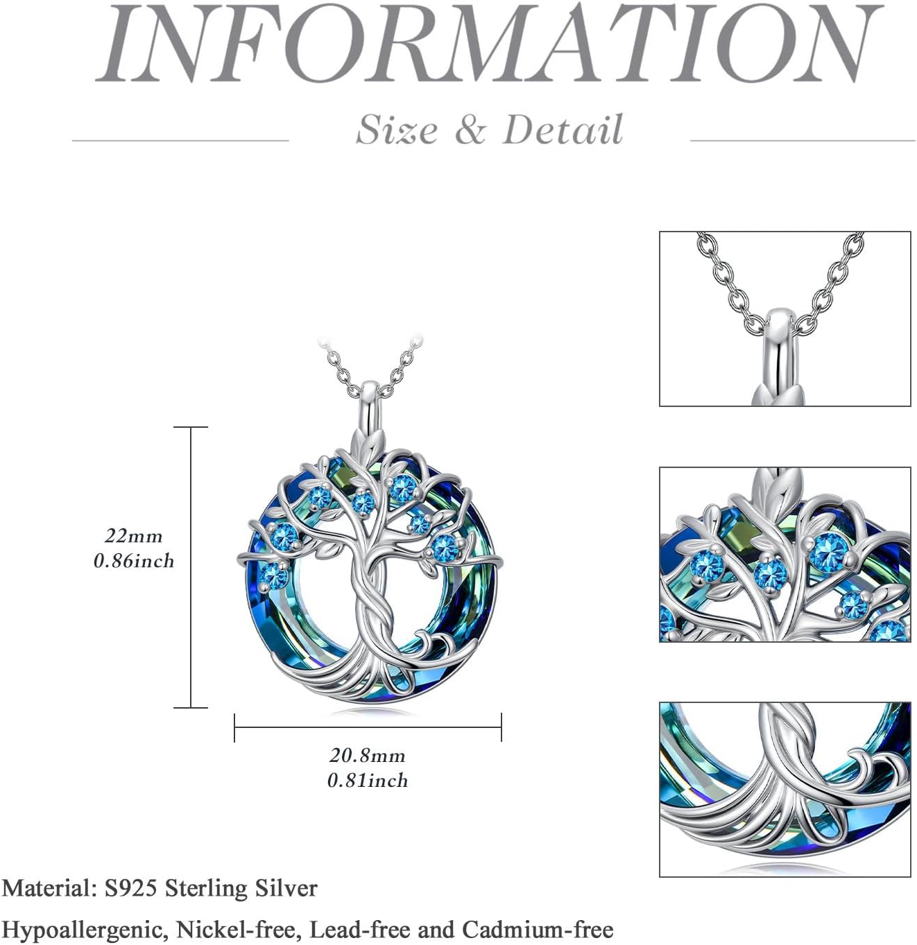 TOUPOP Tree of Life Birthstone Necklace 925 Sterling Silver Irish Celtic Tree Jewelry with Blue Crystal Birthday Christmas Gifts for Women Wife Mom - Image 6