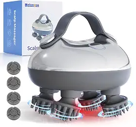 Massageador elétrico portátil para couro cabeludo – Recarregável IPX7 à prova d'água com 100 nós de amassar, 3 modos de velocidade, 2 estilos de massagem, 8 garras para massagem do couro