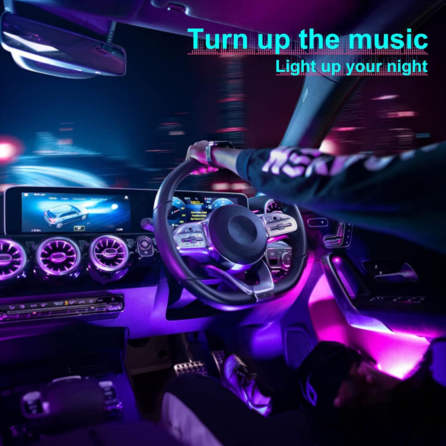 J.Mao El Wire Lights for Car, USB EL Wire Interior Car LED Strip Lights Glowing Strobing Lights with 5mm Sewing Edge for Car Decorations