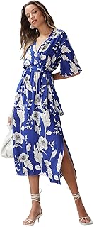 ترنديول فستان متوسط الطول منسوج بقصة ايه لاين وقبة مزدوجة الصدر وطبعة زهور للنساء بلون ازرق TWOSS24EL00915