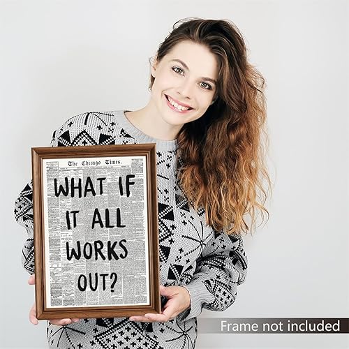 Miniatura 2 de Fenbhjgy Vintage Black and White Chicago Newspaper Canvas Wall Art, Affirmation Quote What If It All Works Out Room Aesthetic Poster, Retro Print