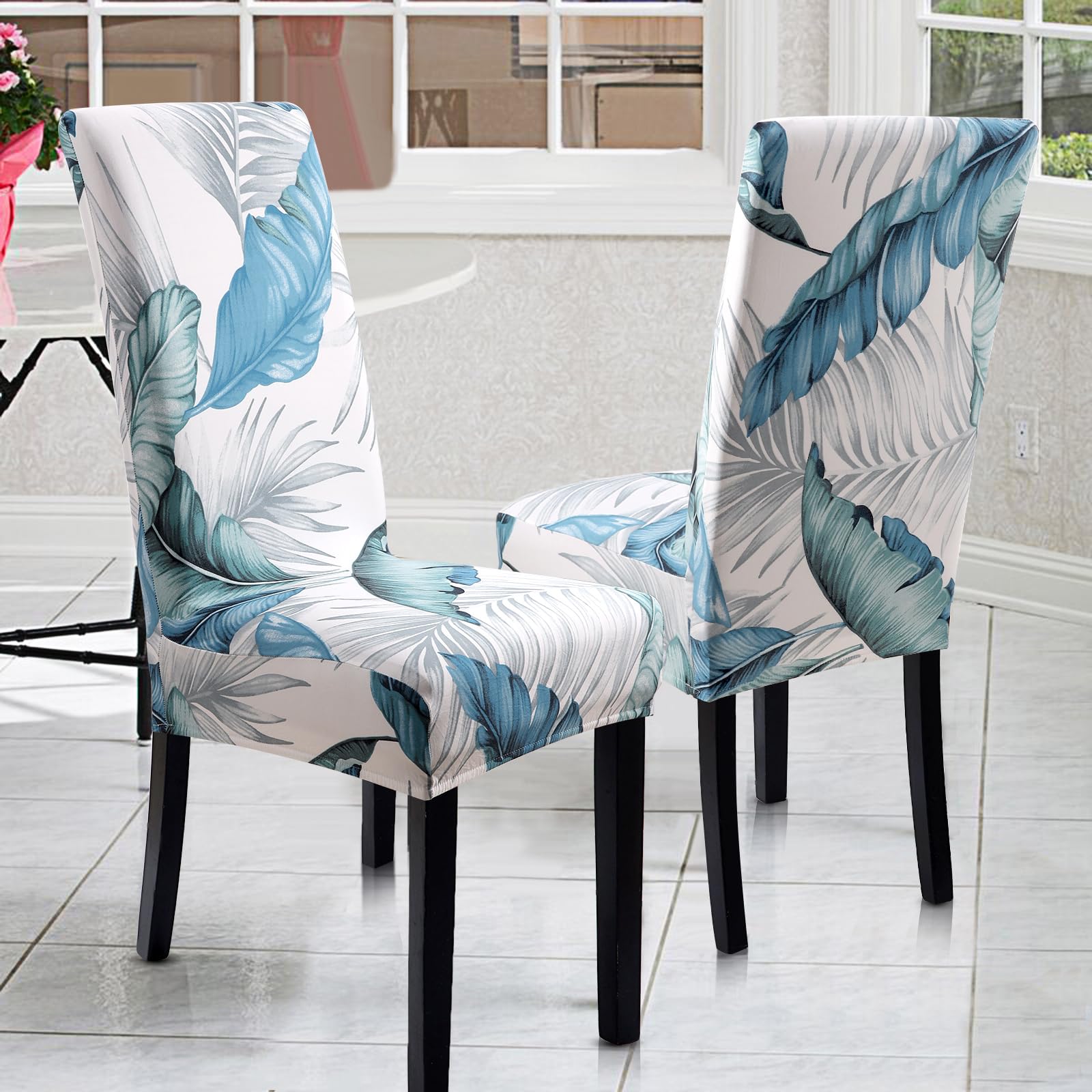 YISUN Dining Chair Covers Set of 4, Stretch Spandex Jacquard Washable Kitchen Chair Covers - Image 2