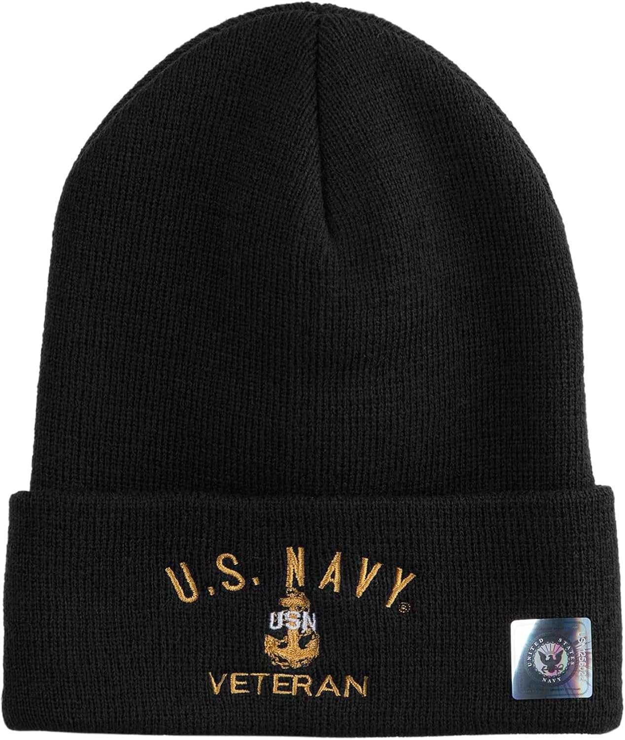 Navy USN Veteran Logo Embroidered 12 inch Cuffed Knit YP Long Beanie