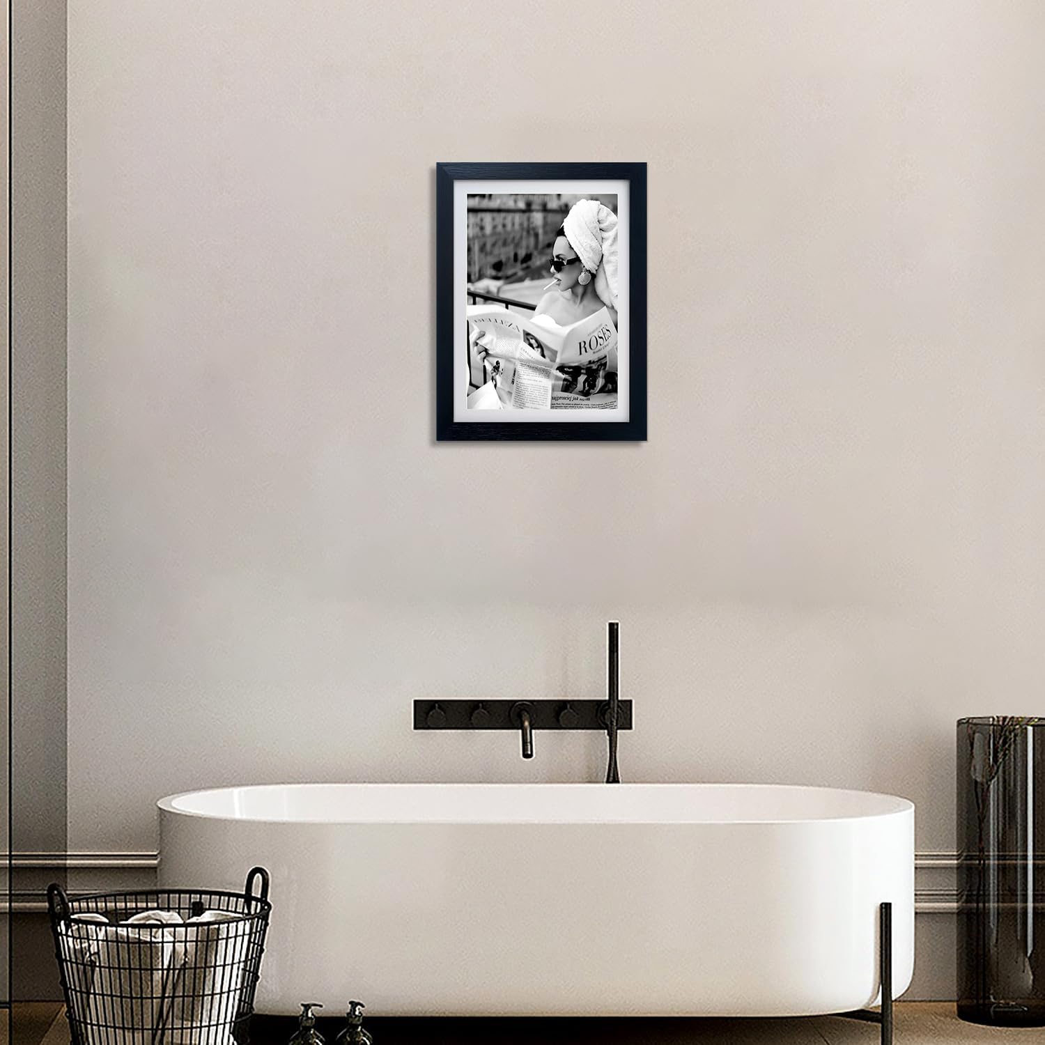 Framed Black and White Wall Art Woman Reading Newspaper Canvas Print Painting for Girls Room Bedroom Decor Luxury Fashion Poster