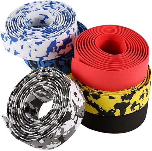 Miniatura 4 de VGEBY Cinta de manillar de corcho para ciclismo, correa de mango de esponja con 2 tapones (azul+blanco)