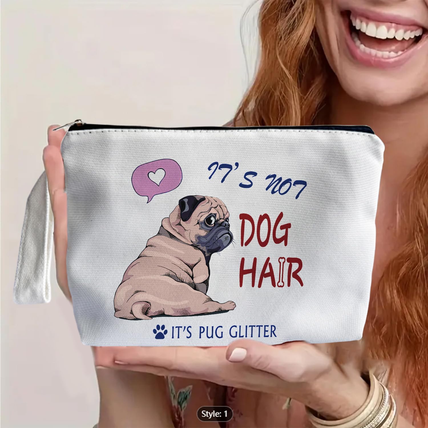 Pug Gifts for Pug Lovers Makeup Bag - Pug Dog Themed Gifts for Lovers Girls Mom Women, Cosmetic Travel Bags for Women, Canvas Zipper Makeup Bag - Image 3